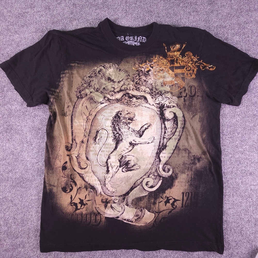 Da Grind Lion Graphic Print Men's XL T-Shirt Black Made In USA
